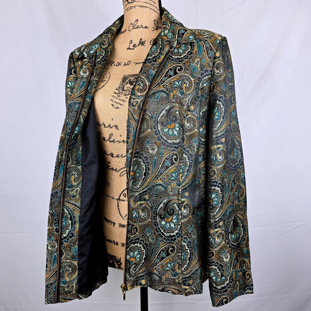 Beautiful Brownstone Studio Paisley Print Blazer Jacket‎ Zipper Front XL - Picture 16 of 16